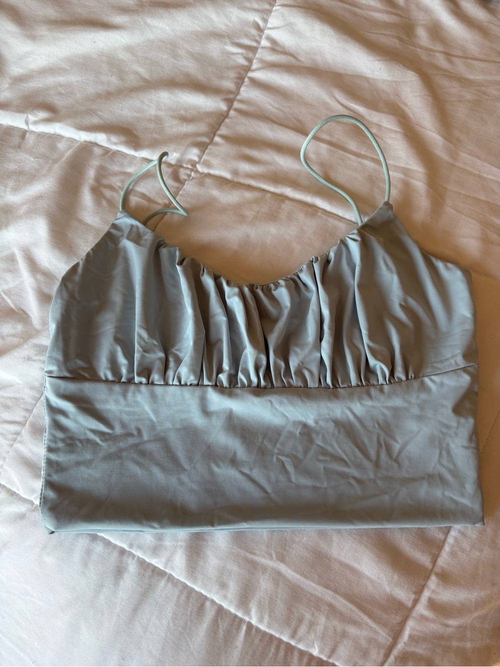 Ruched Spaghetti Strap Crop Top - Light blue
